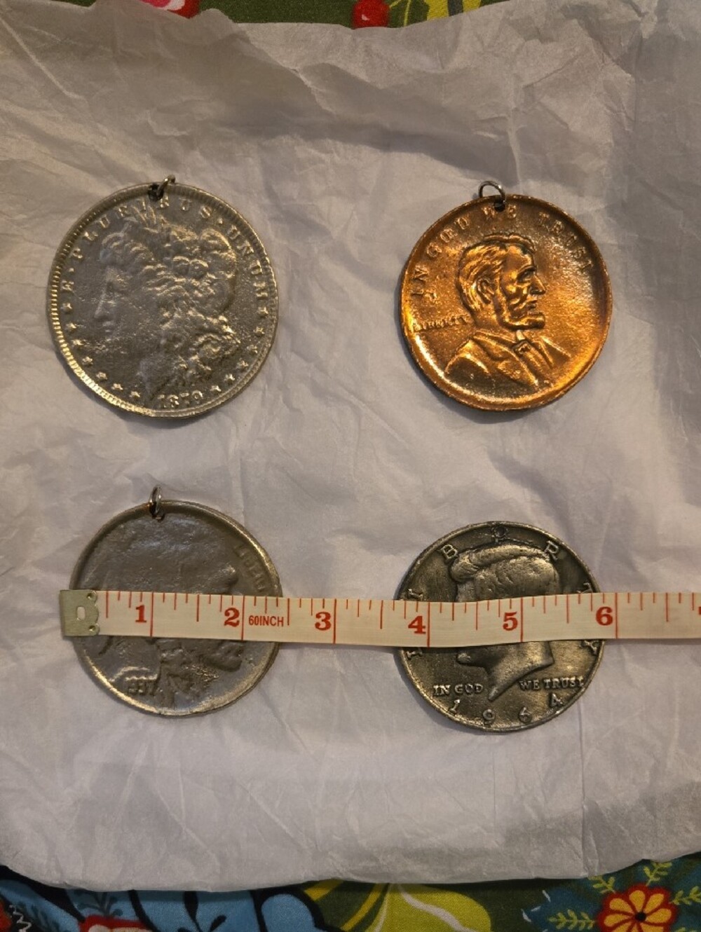 Vintage Mixed Metal Coin Pendant Set - Green, Copper, Silver